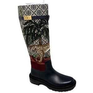Tory Burch Boots cheetah 7.5 Navh mist needlepoint knee high